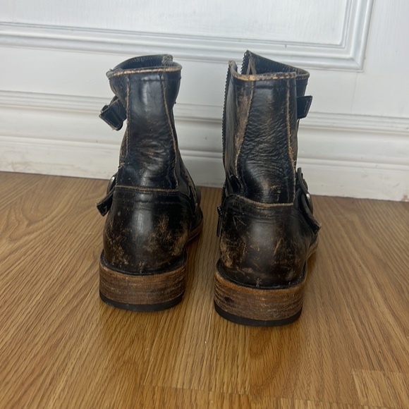 Frye Distressed Black Square Toe Moto Bootie Zip Up - Picture 5 of 7